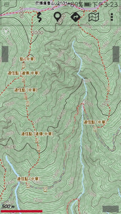 Oruxmaps APP能夠以魯地圖為離線地圖，顯示山徑里程數及通訊點位。